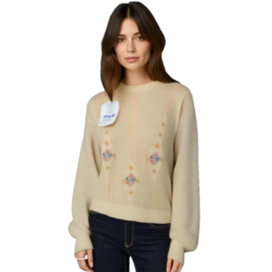 Vintage MOD Pastel Yellow Knit Sweater Embellished Medium‎